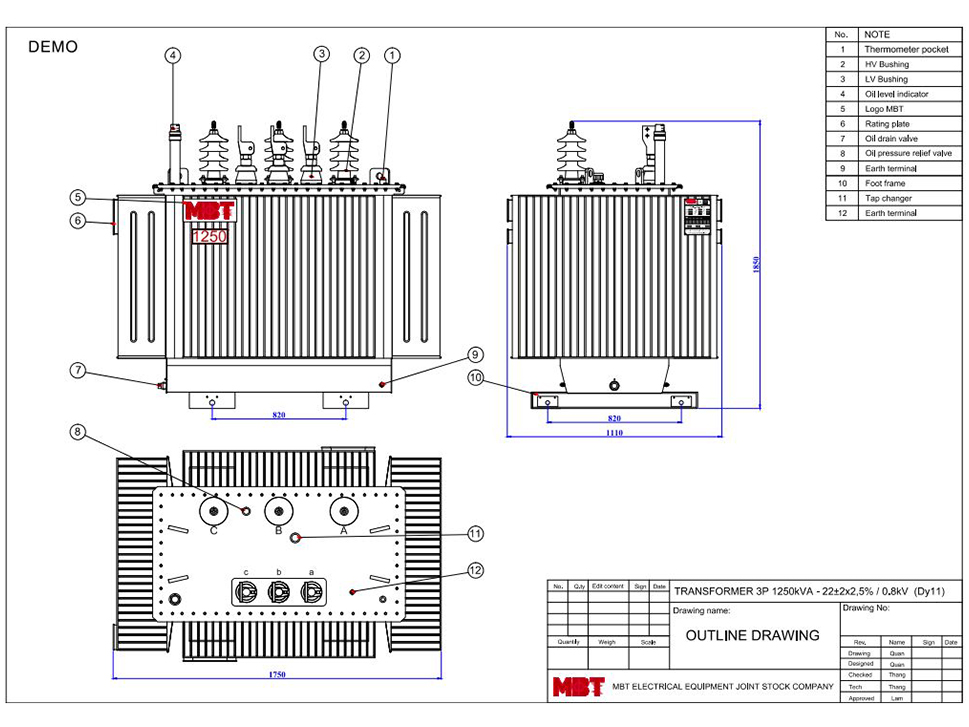 Transformer drawing| MBT distribution transformer drawing