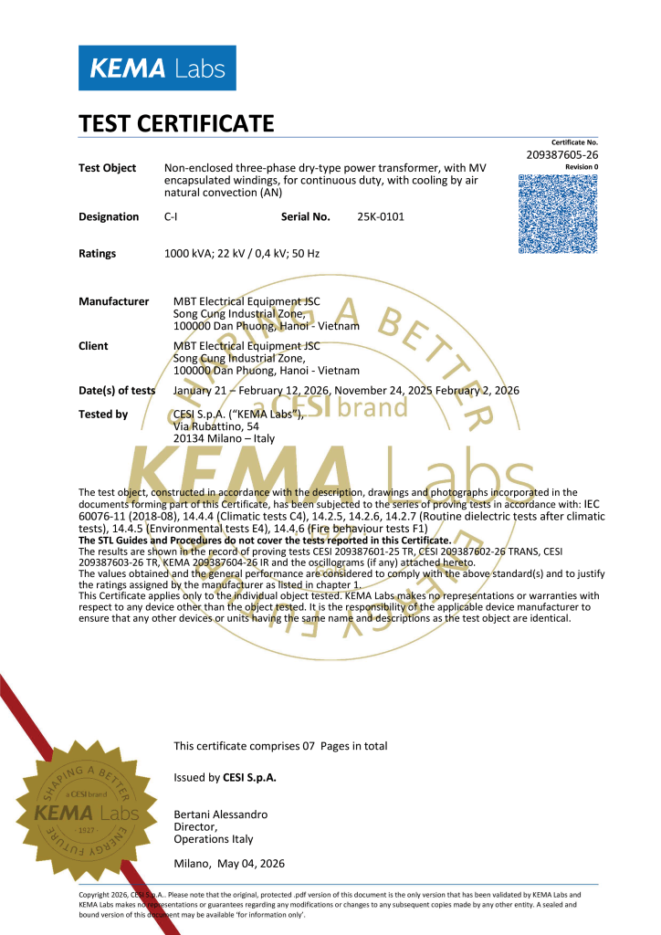 MBT - KEMA CERTIFICATE (C4, E4, F1) 209387605-26 TC -1