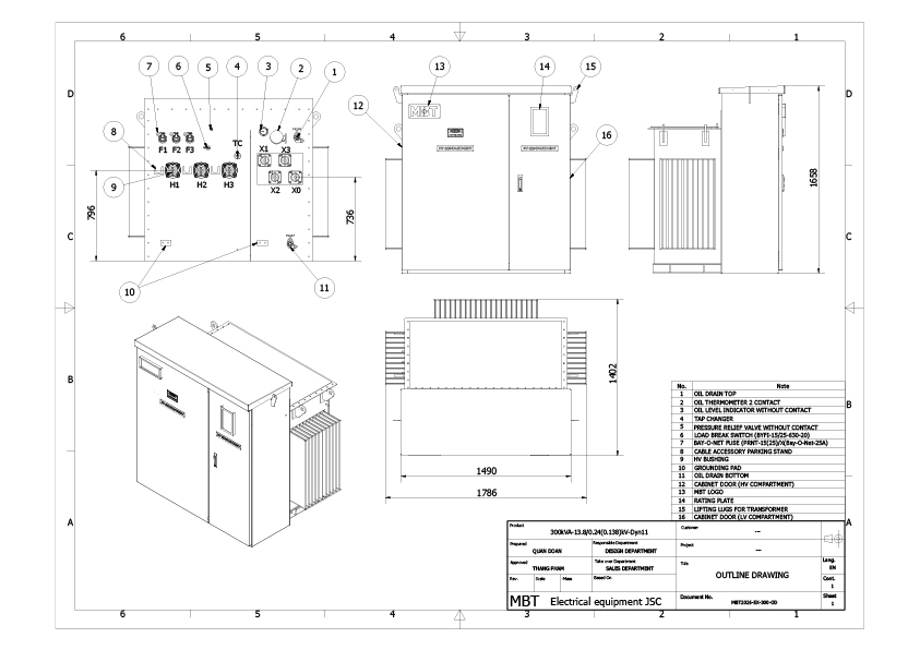 outline drawing - pad mounted transformer
